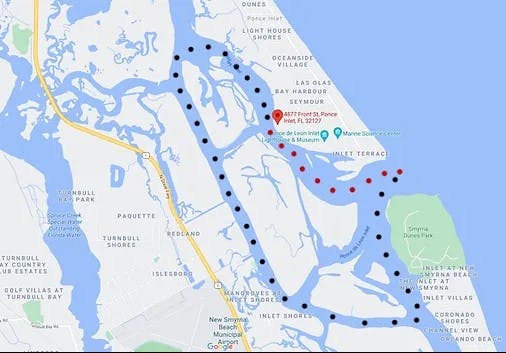 ROUTE BY SEA
WARNING
DO NOT ATTEMPT THE SHORTCUT IN RED UNLESS YOU ARE FAMILIAR WITH IT.
YOU WILL RUN AGROUND!
SAFEST PATH - IN BLACK - ESTIMATED TRAVEL TIME - 45 MINUTES!